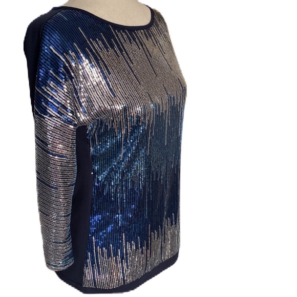 Naeem Khan Tops - HP~Naeem Khan’s Tiny Sequins Blouse in Shades of Blue & Silver~Exquisite~size XS